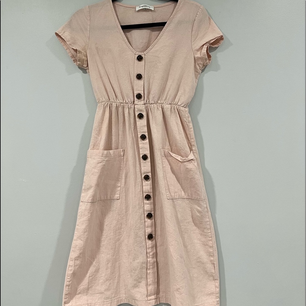 Angashion , mid-length light pink dress , 65% polyester 35% cotton